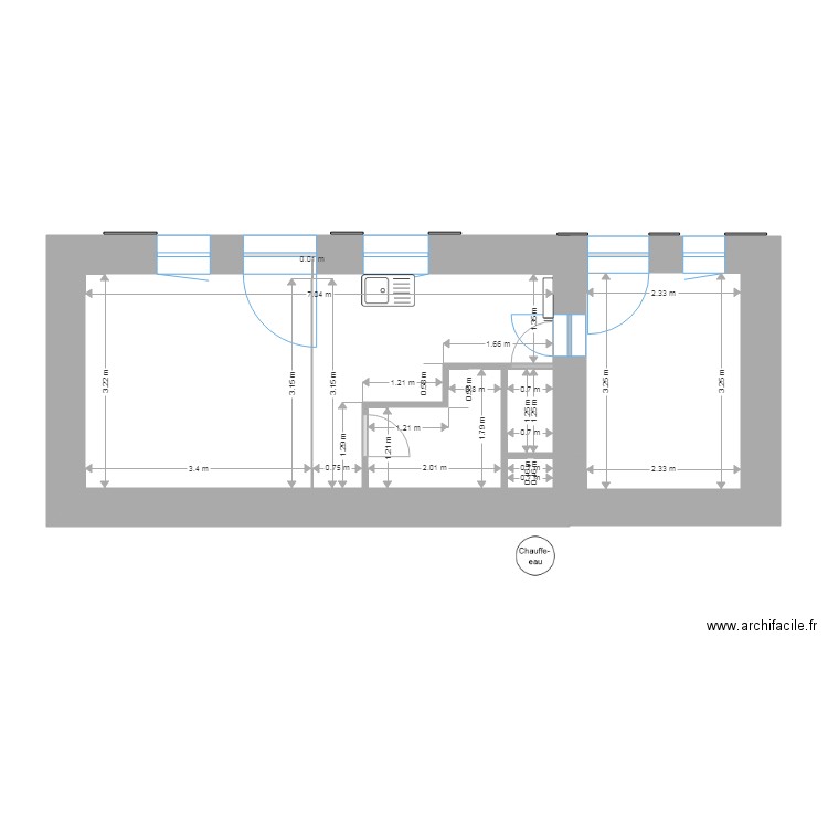 cuisine RB and B 1 meuble. Plan de 5 pièces et 30 m2