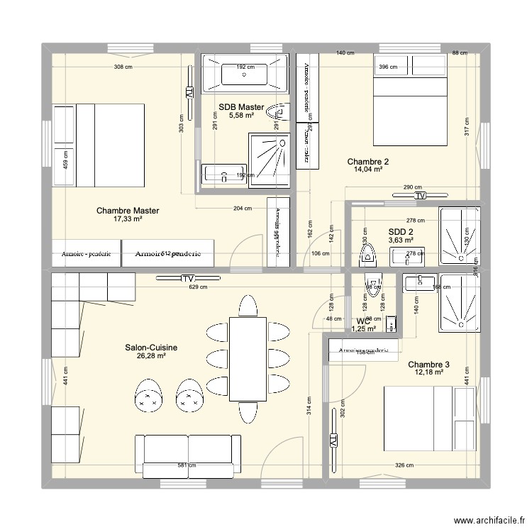 Olivet 2e blanc aménagé. Plan de 7 pièces et 80 m2