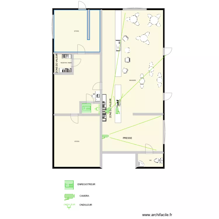 TABAC LE GRAND LOGIS vid&eacute;o protection. Plan de 