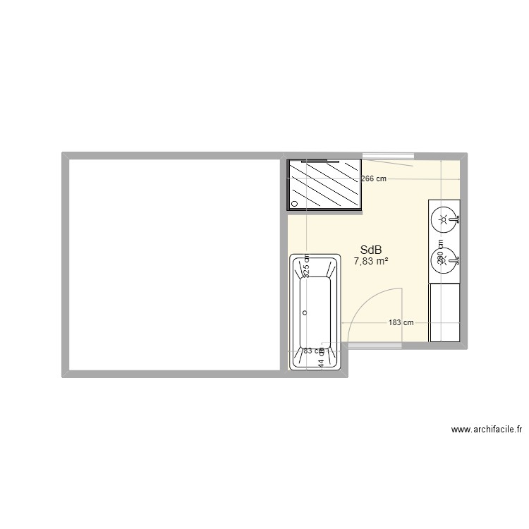 SDB. Plan de 1 pièce et 8 m2