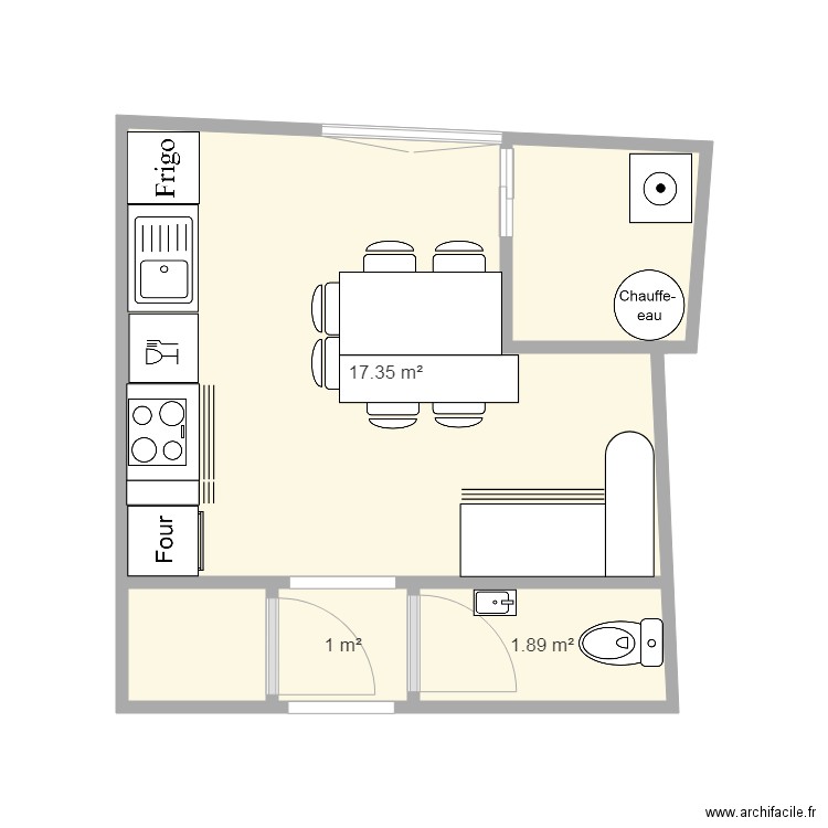 Cuisine biscornue. Plan de 0 pièce et 0 m2