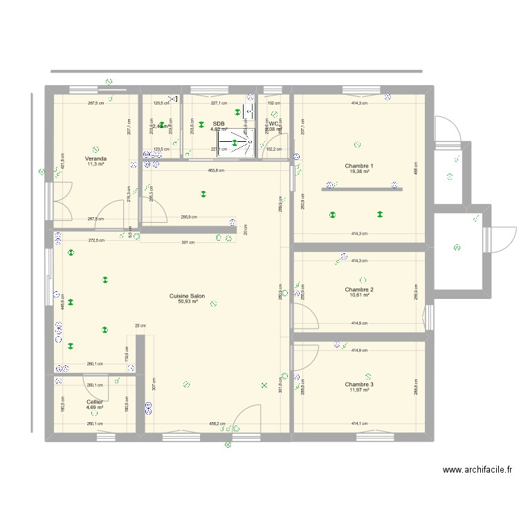 plan 3. Plan de 9 pièces et 118 m2