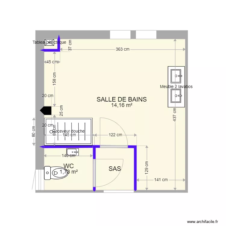 coumert salle de bain. Plan de 