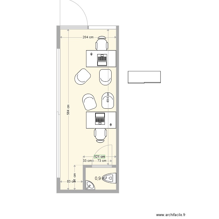 20 pieds simple. Plan de 2 pièces et 12 m2