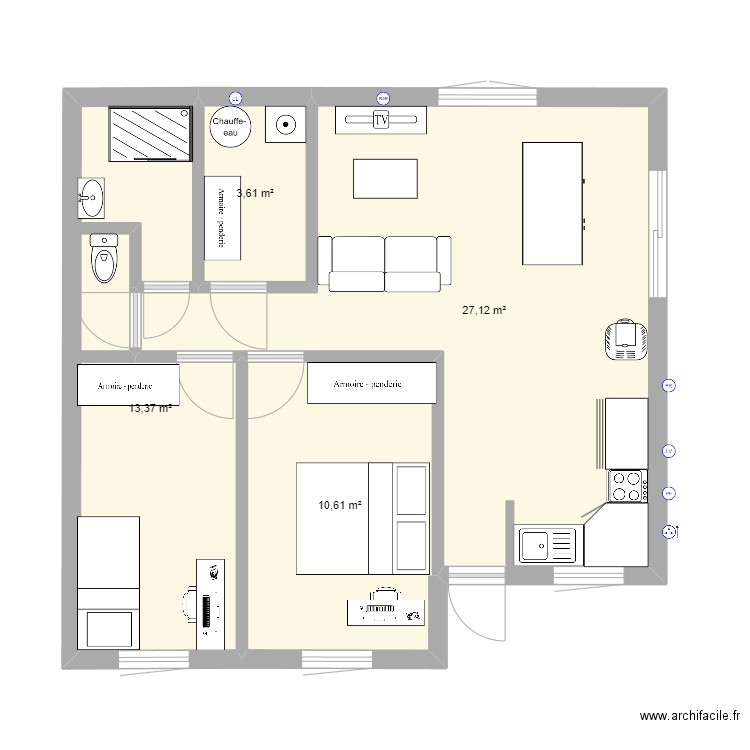 Plan maison. Plan de 4 pièces et 55 m2
