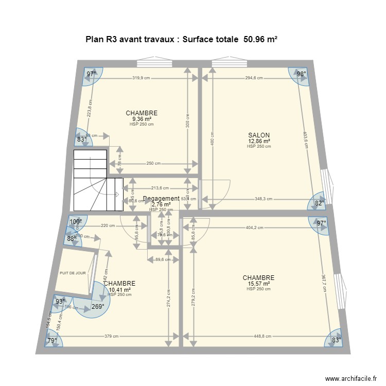 PAMIERS3 R3 après travaux. Plan de 7 pièces et 54 m2