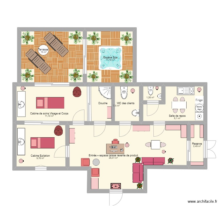 PLAN INSTITUT DE BEAUTE. Plan de 9 pièces et 95 m2