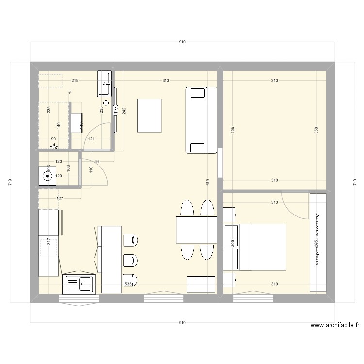 Studio John_1. Plan de 5 pièces et 56 m2