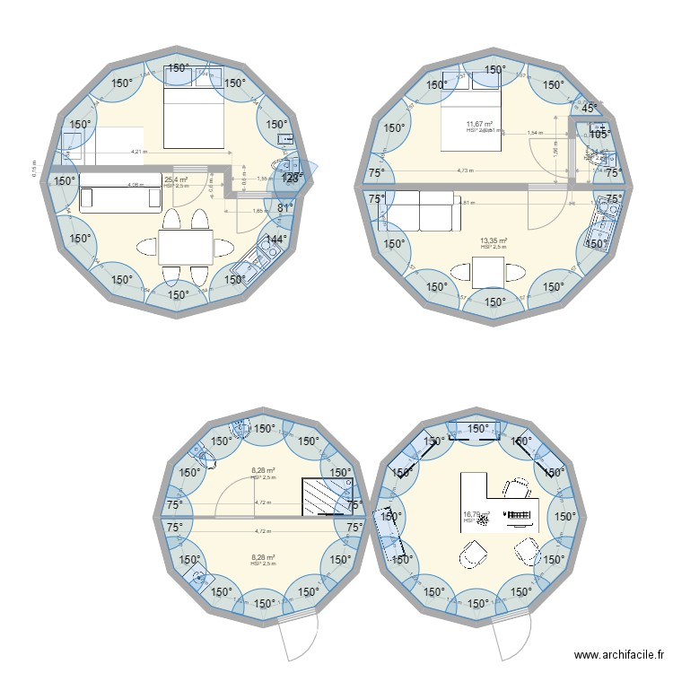 27 m2 yourte française. Plan de 0 pièce et 0 m2