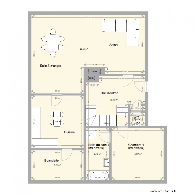 Rez et demi niveau chambre 1. Plan de 0 pièce et 0 m2