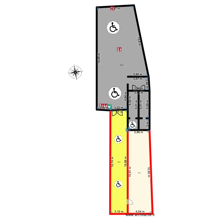 Blakgym. Plan de 3 pièces et 314 m2