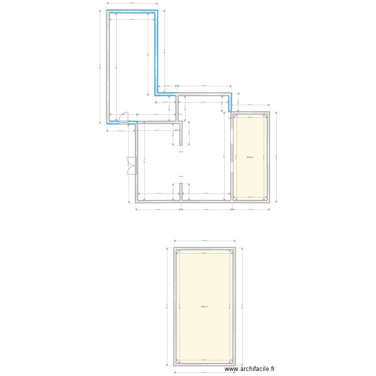 Plan Evol1. Plan de 2 pièces et 73 m2