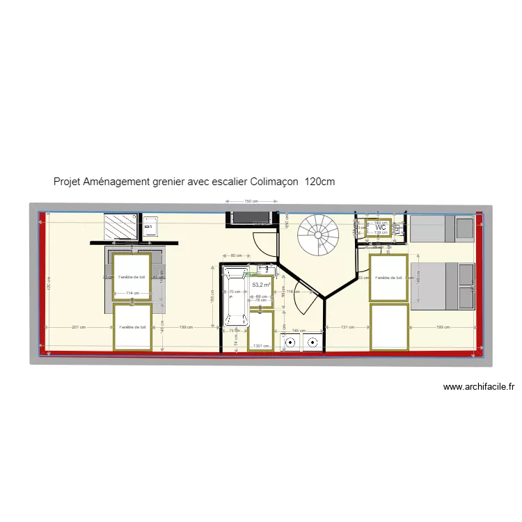 plan amenagement Grenier 2 chambres WC salle de bains version 2. Plan de 