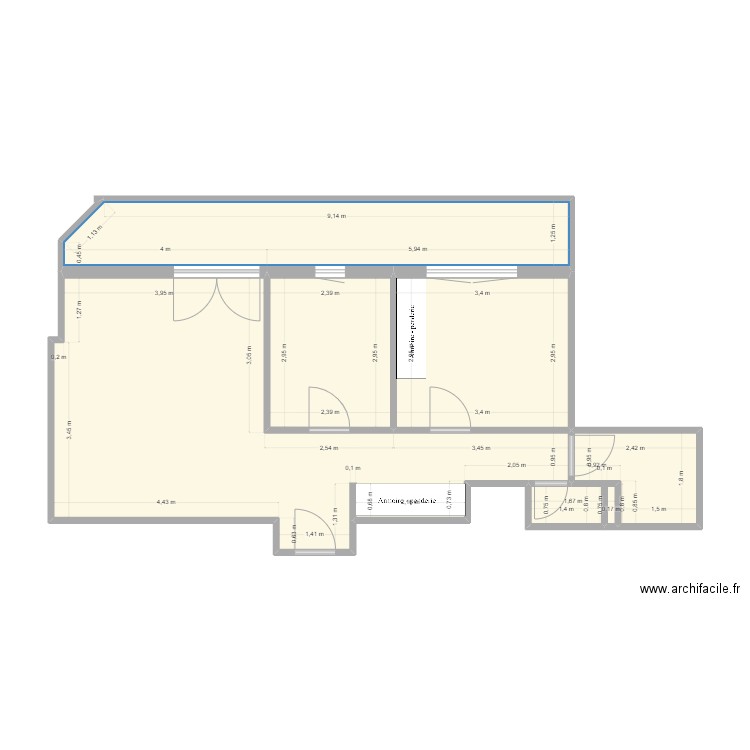 couzinie. Plan de 6 pièces et 63 m2