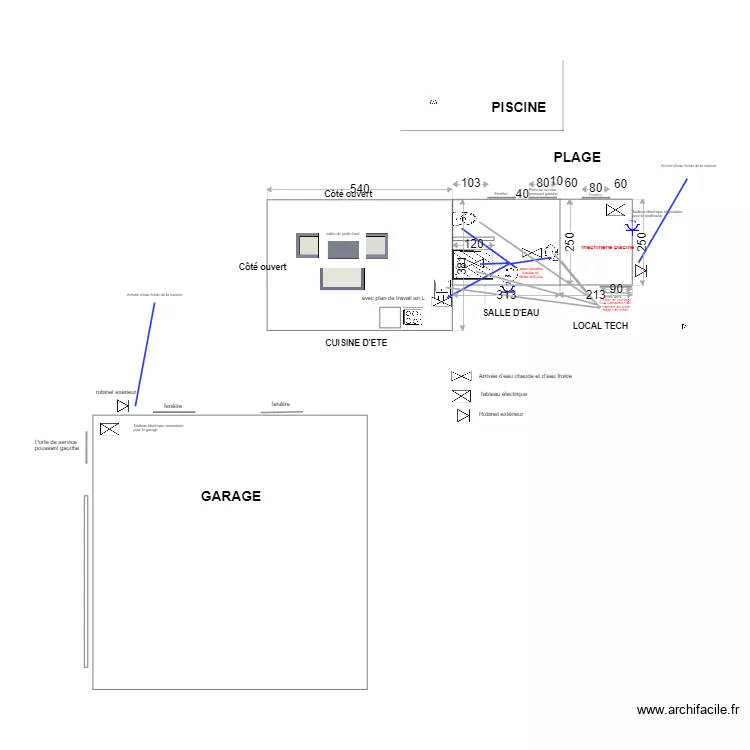 POOL HOUSE GARAGE plomberie v1. Plan de 