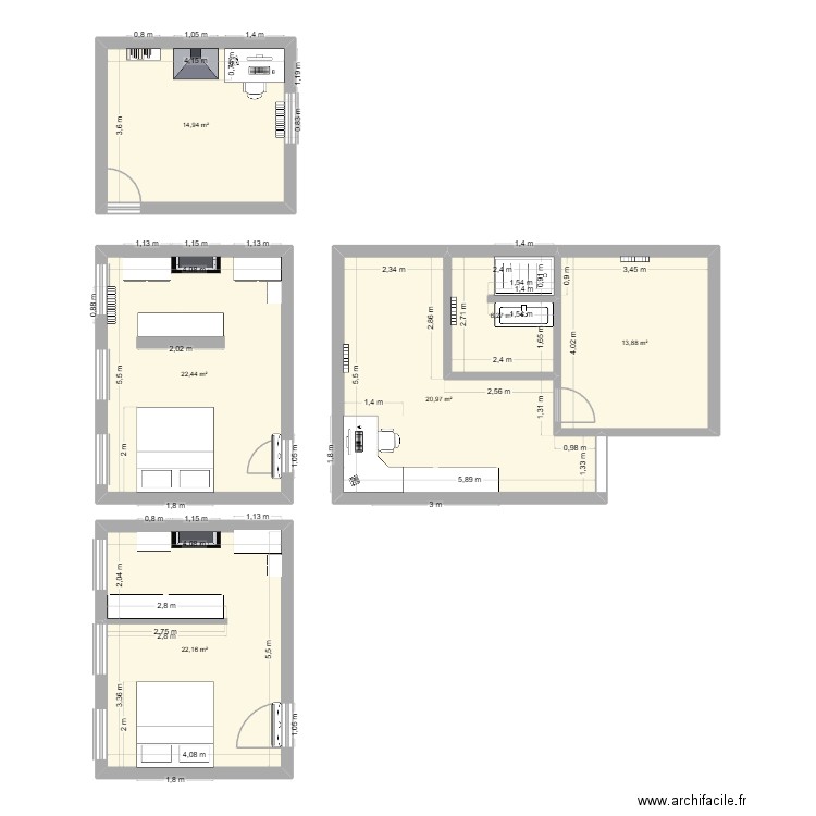 SDB Dressing 2. Plan de 6 pièces et 101 m2