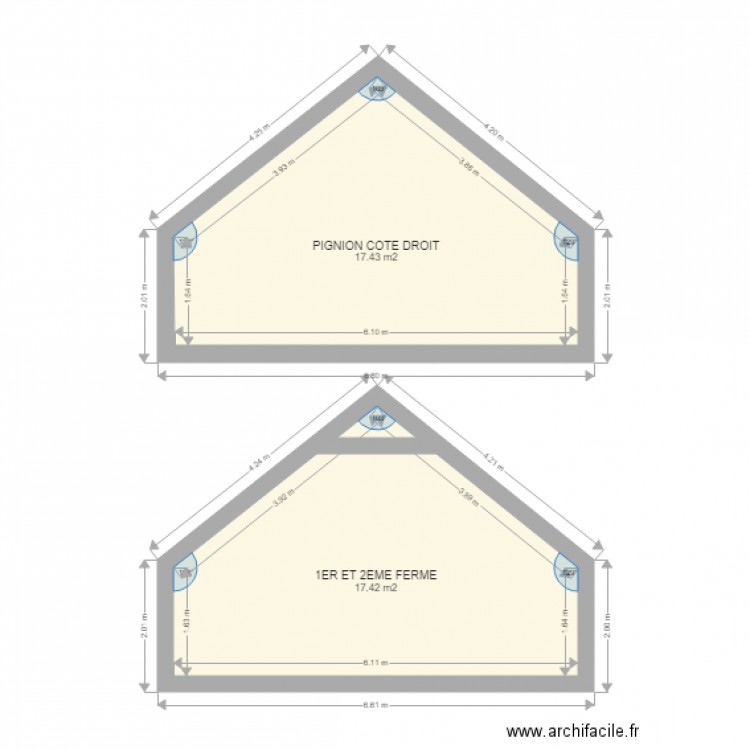 GAMBADE PIGNION. Plan de 2 pièces et 35 m2