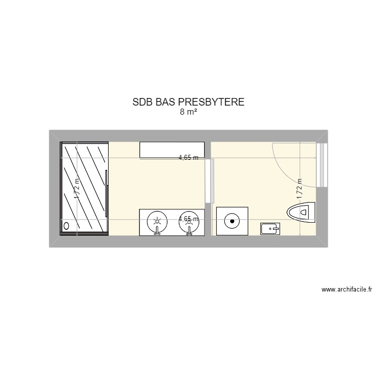 SDB BAS Presbytère. Plan de 1 pièce et 8 m2