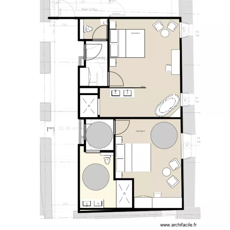 Chambre 3 et 4   Lisa Paunovitch. Plan de 