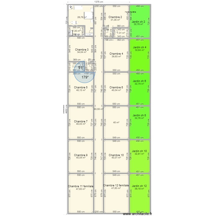 Bâtiment 12 ch fleuve v 2. Plan de 22 pièces et 786 m2