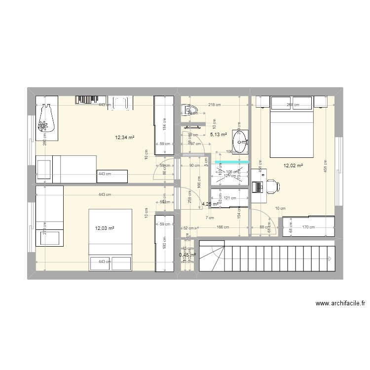 Extension1. Plan de 6 pièces et 46 m2