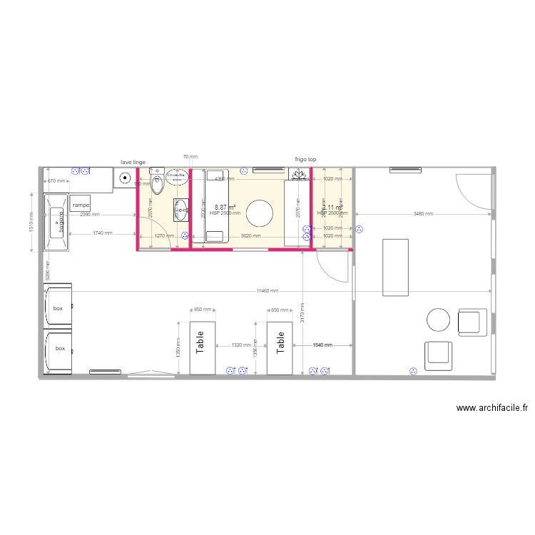 toilettage . Plan de 2 pièces et 11 m2