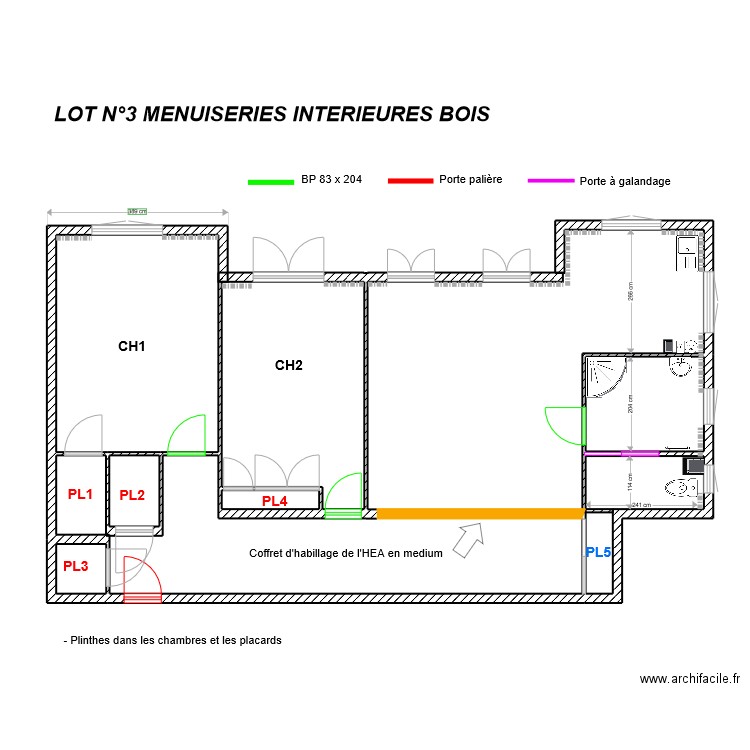 THERY LOT 3 MENUISERIES INTERIEURES BOIS. Plan de 6 pièces et 42 m2