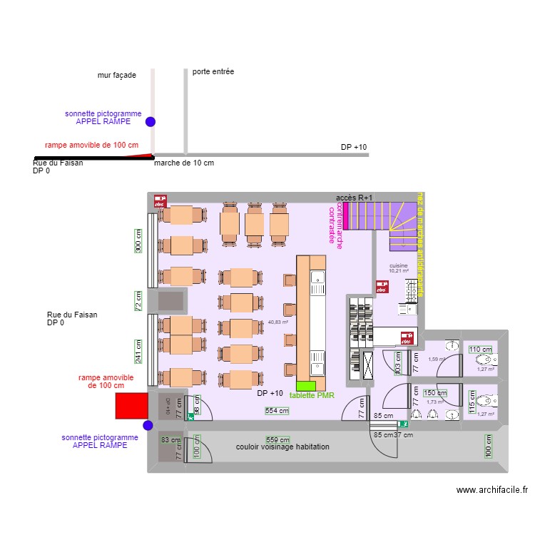 BOQUITA2  coupe. Plan de 10 pièces et 69 m2