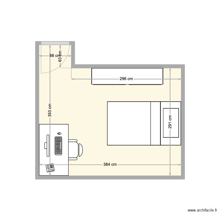 zach. Plan de 1 pièce et 12 m2