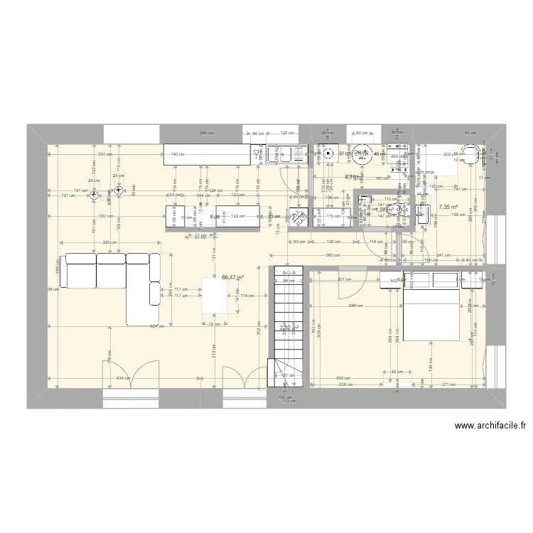 la cure 2. Plan de 5 pièces et 83 m2