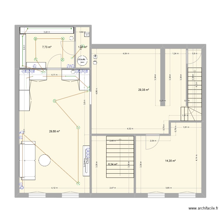 LagrangeCave. Plan de 6 pièces et 91 m2