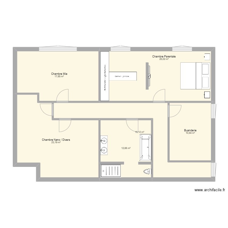 Etage. Plan de 6 pièces et 105 m2