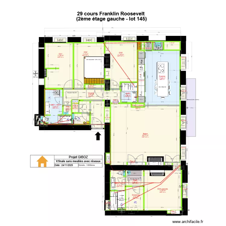 29 crs FR v.finale+ sans meubles avec r&eacute;seaux. Plan de 