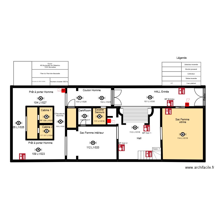 PLAN IMPLANTATION REZ INCENDIE GUCCI. Plan de 11 pièces et 119 m2