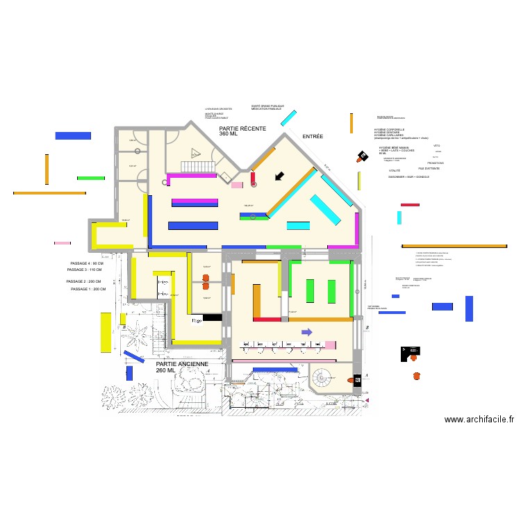 Plan pharmacie Entière 29 entrée zone récente. Plan de 10 pièces et 259 m2