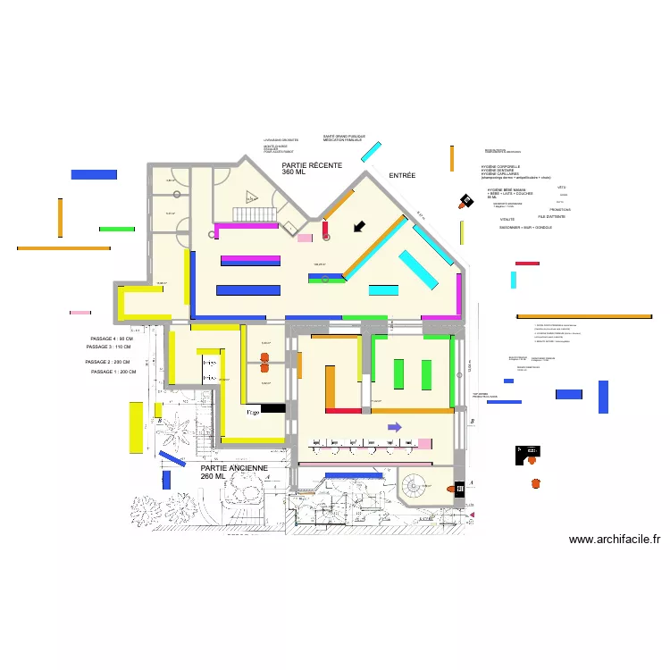 Plan pharmacie Enti&egrave;re 29 entr&eacute;e zone r&eacute;cente. Plan de 10  et 259 m²