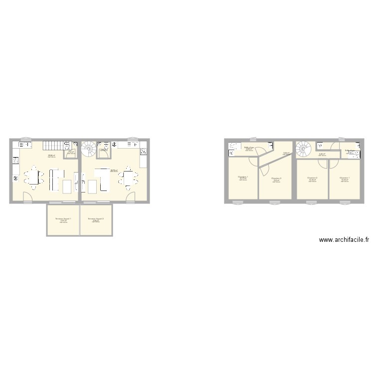 Appart 1 et 2 en duplex RDC et 1 étage . Plan de 0 pièce et 0 m2