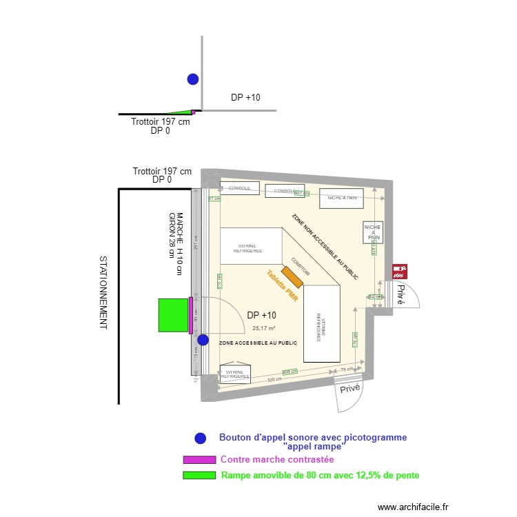 Boulangerie Sylvain & Cynthia apr&egrave;s travaux modifi&eacute;s avec rampe amovible. Plan de 0 pièce et 0 m2
