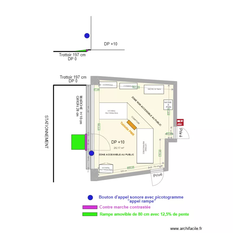 Boulangerie Sylvain & Cynthia apr&egrave;s travaux modifi&eacute;s avec rampe amovible. Plan de 