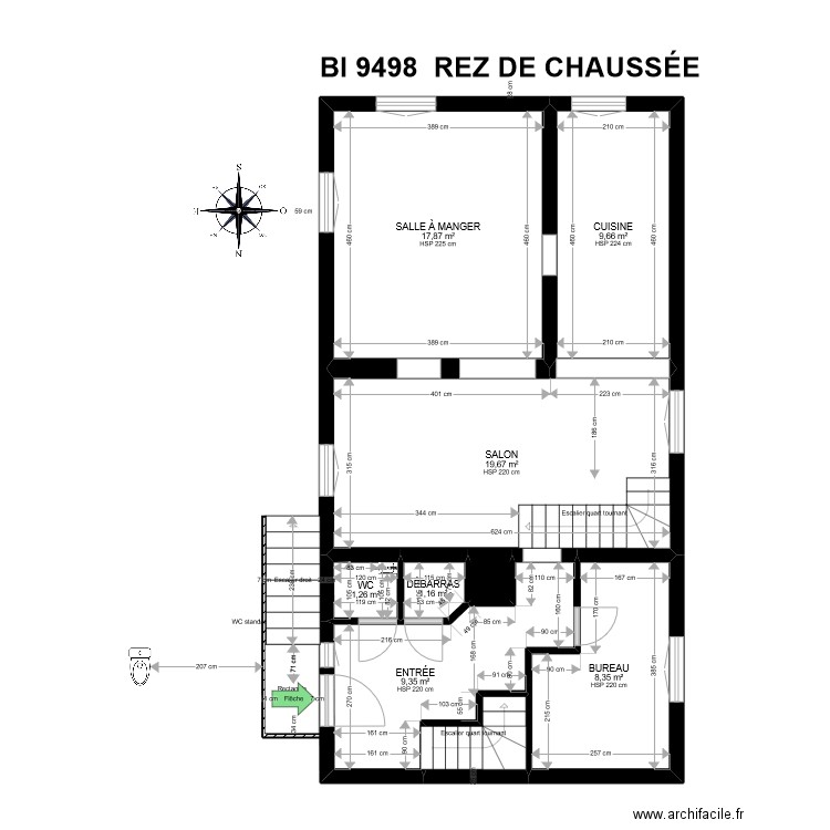 BI 9498. Plan de 40 pièces et 311 m2