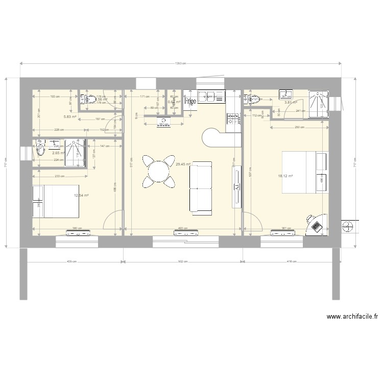 maison75. Plan de 8 pièces et 75 m2