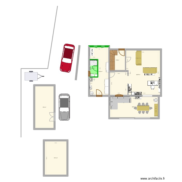 Garage. Plan de 8 pièces et 144 m2