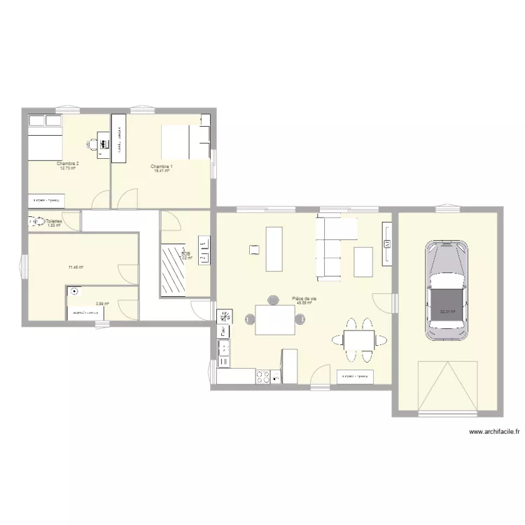 Maison 3 blocs. Plan de 