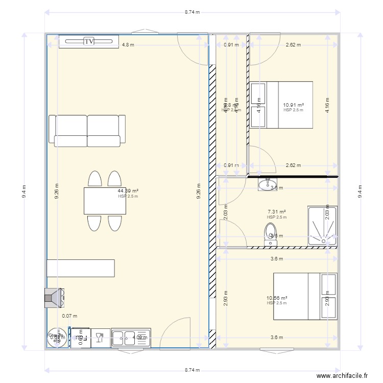 PROJET LOCATION REVEL. Plan de 5 pièces et 77 m2