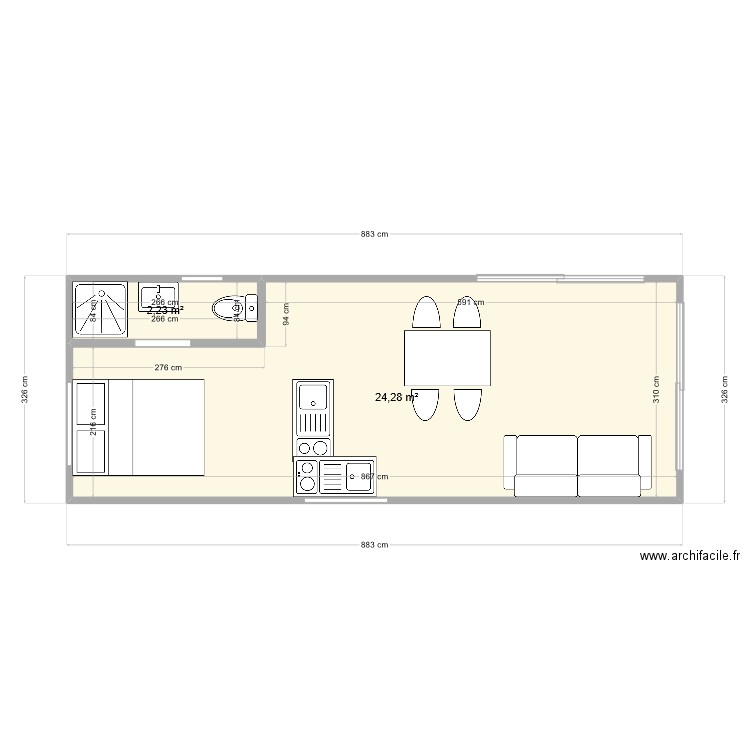 Simiane Sudio  hugo 1. Plan de 2 pièces et 27 m2