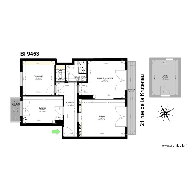 BI 9453. Plan de 13 pièces et 80 m2