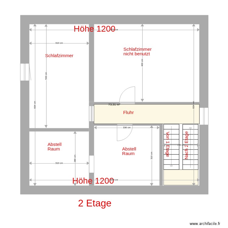 Cadastre 2a Etage. Plan de 1 pièce et 73 m2