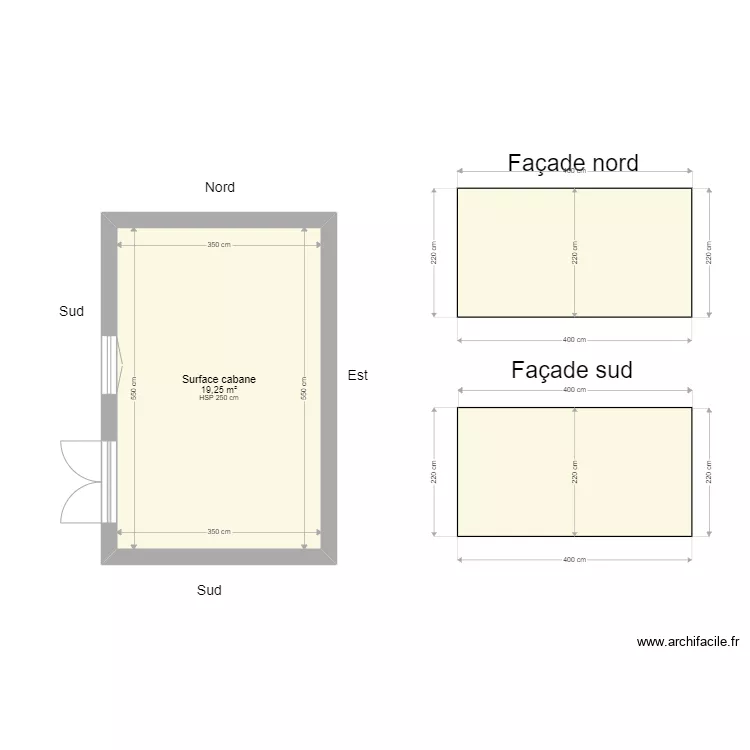 cabane_jardin_Chilly_surface et facades N&S_1/50. Plan de 