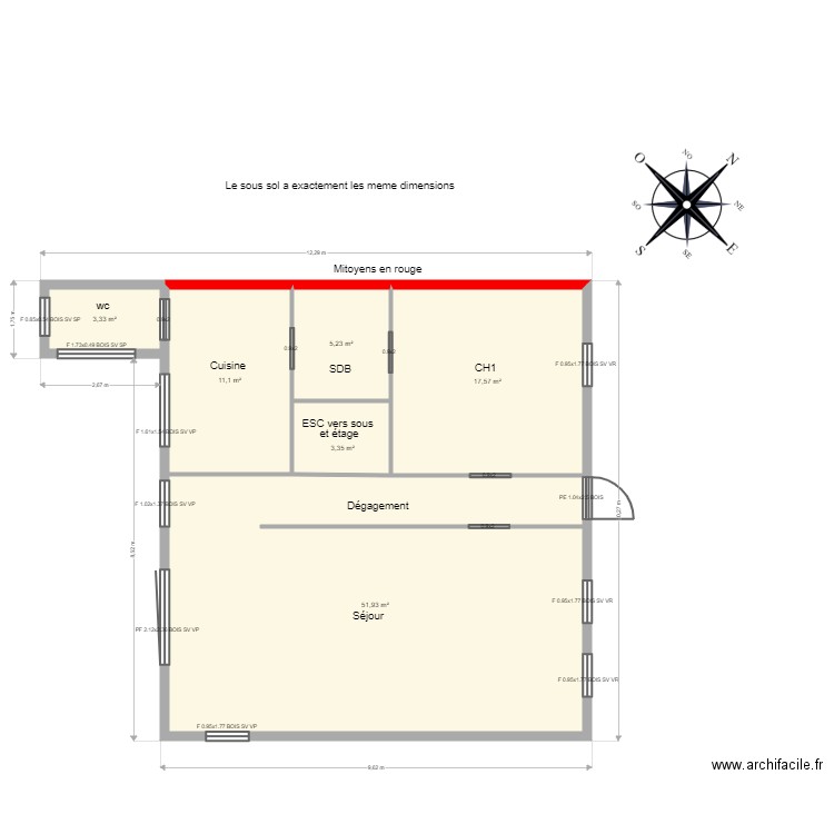 Robert RDC. Plan de 6 pièces et 93 m2