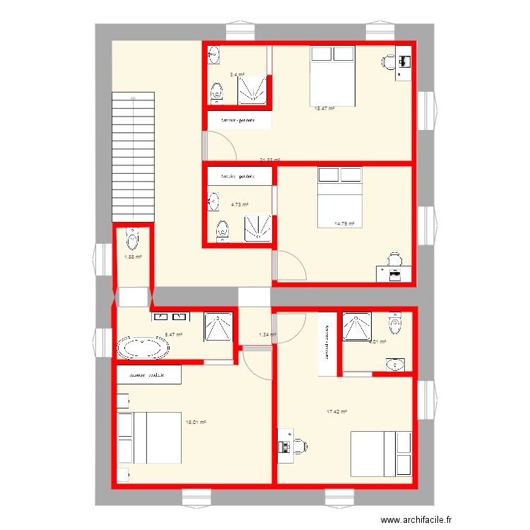 partie nuit situation 6. Plan de 0 pièce et 0 m2